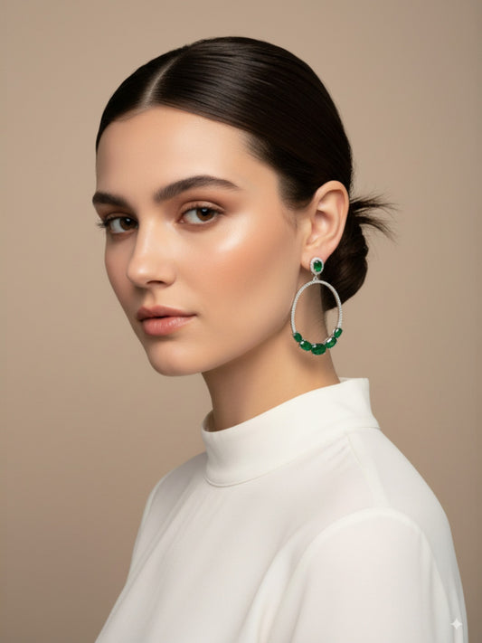 Σκουλαρίκια 925 με Πράσινες Πέτρες & Ζιργκόν