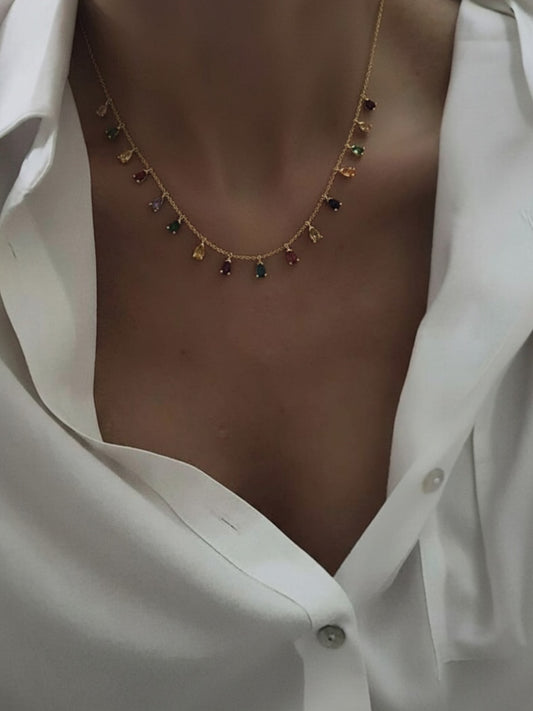 Ασημένιο Κολιέ Rainbow Drops