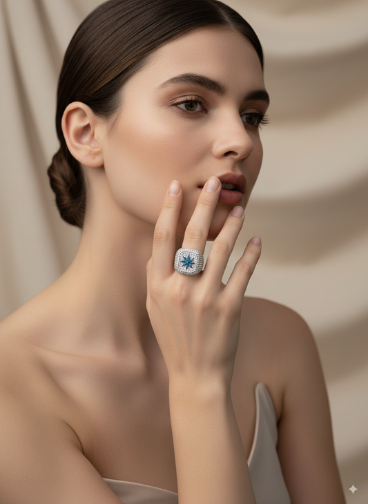 Ασημένιο Δαχτυλίδι 925 με Γαλάζια Πέτρα